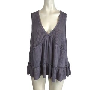 FESTI TORRID Plus Size 1 Waffle Knit Gauze Tiered Ruffle Sleeveless Top Purple